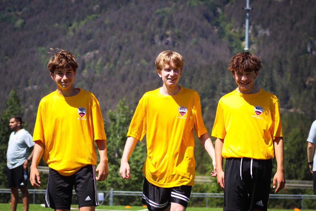 Three camp players walking off the field